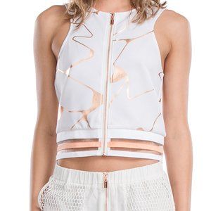NWT Lime & Vine THEA Geo Rose Gold Swirl Sleeveless Front Zip Tank Vest WHITE